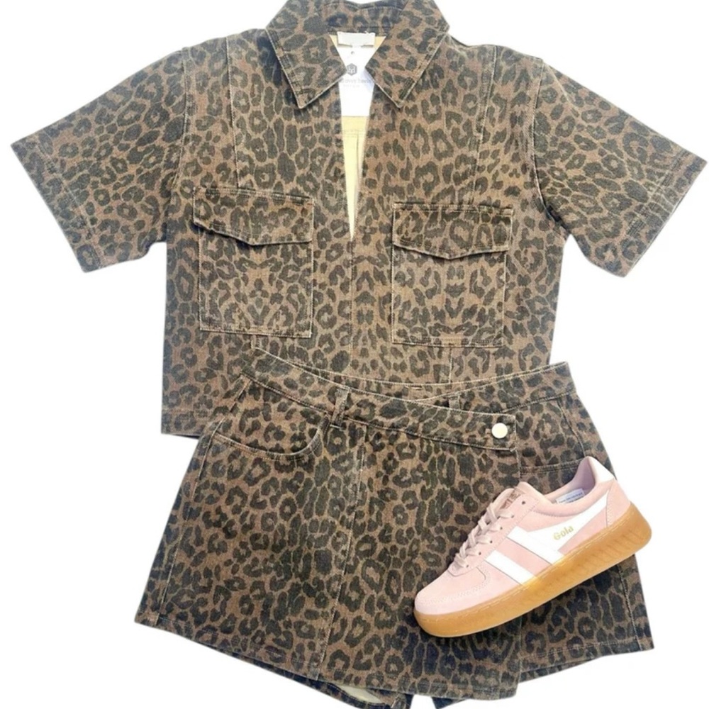 TCEC Leopard Print Two-Piece Denim Set size medium